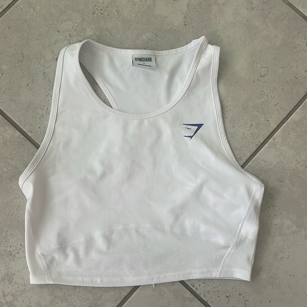 White Gym Shark crop tank. Size small